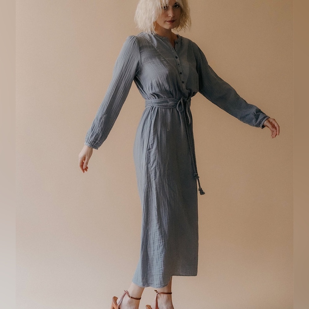 XIRENA Faith Henley Button Down Belted Dress in Oat Cream Color Size Small - Picture 16 of 16